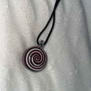 Black & Red Glass Spiral Pendant Necklace ❤️🖤